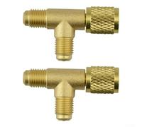 NbgrvB Lot de 2 adaptateurs en T de coupleur rapide en laiton, 6,35 mm SAE FFL vers MFL avec noyau de valve, compatible avec R12 R22 pour manomètres de collecteur AC R134a