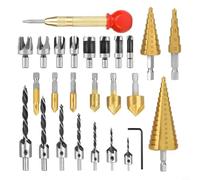 NbgrvB Lot de 26 forets à bois HSS avec fraisage, forets étagés et poinçon central automatique pour travail du bois et du métal (23 pièces)