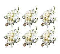 NbgrvB Lot de 6 broches élégantes en soie avec roses artificielles pour mariage, bal de fin d'année et événements formels, blanc