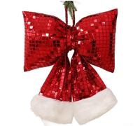 NbgrvB Nœud de Noël à paillettes à suspendre en tissu rouge avec paillettes étincelantes, décoration de vacances pour réception d'hôtel, vitrine, accent saisonnier parfait sur le sapin de Noël (rouge