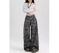 NbgrvB Pantalon camouflage à jambes larges pour femme - Taille haute | Jambe large, taille haute, imprimé camouflage, élasticité moyenne, coupe ample et confortable