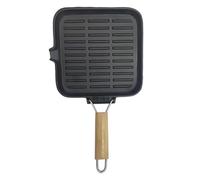 NbgrvB Poêle à frire en fonte rayée avec manche en bois 24 x 24 cm pliable steak camping four et cuisinière