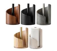 NbgrvB Porte-serviettes en papier avec base ronde en bois et tige en fer, design vertical à une main pour cuisine, 29 x 21 cm, marron (D est gris)