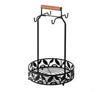 NbgrvB Porte-tasse à café en métal avec 4 crochets, support pour tasses avec panier inférieur pour capsules et thé, étagère d'organisation de comptoir de cuisine, noir (rond)