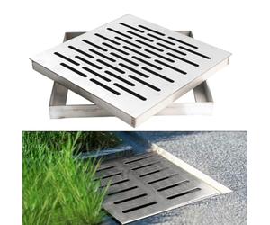 NbgrvB Pour siphon de sol en acier inoxydable avec cadre, glissant - brossé | Finition multi-trous pour un drainage rapide des routes municipales, des écoles, des places, 200 x 200 mm