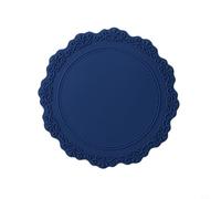 NbgrvB Table de salle à manger en silicone en dentelle pour style floral, résistant à la chaleur, set de table doux et rond à nettoyer, simple avec cercle en bois (bleu foncé)