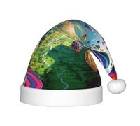 NBHDZENGW Beau chapeau de Noël en montgolfière pour enfants avec pompon, chapeau de Père Noël pelucheux pour enfants, imprimé sur toute la surface, polyester, lavable en machine, convient aux enfants
