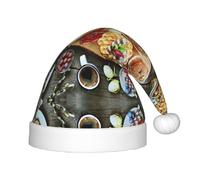 NBHDZENGW Beau chapeau de Noël pour enfants avec pompon, chapeau de Père Noël moelleux pour enfants, imprimé sur toute la surface, polyester, lavable en machine, convient aux enfants de 4 à 12 ans