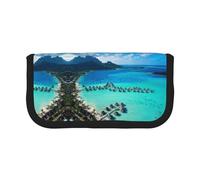 NBHDZENGW Beauty Beach Grande trousse à crayons en toile avec poche en maille, motif blocs de couleurs (bordure noire) - Trousse de maquillage pour voyage scolaire