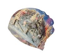 NBHDZENGW Beaux arbres paysagers, bonnet torsadé multifonction, imprimé réversible, chapeau chaud convertible avec ouverture pour queue de cheval pour homme et femme, Noir , Taille unique