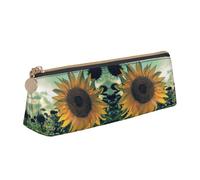 NBHDZENGW Belle trousse à crayons en cuir avec motif de tournesol avec fermeture éclair lisse, élégante et durable pour l'école, le bureau, les voyages - Porte-papeterie léger avec impression complète