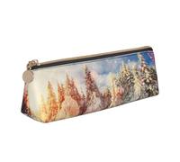 NBHDZENGW Belle trousse à crayons en cuir triangulaire avec fermeture éclair lisse, élégante et durable pour l'école, le bureau, les voyages - Porte-papeterie léger avec impression complète