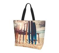 NBHDZENGW Boards On The Beach Grand sac fourre-tout pour femme, sac de courses en polyester résistant à l'eau avec une seule bandoulière, spacieux et léger pour tous les jours