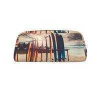 NBHDZENGW Boards On The Beach Jolie trousse à crayons en cuir avec fermeture éclair lisse, élégante et durable pour l'école, le bureau, les voyages - Porte-papeterie léger avec impression complète