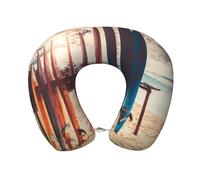 NBHDZENGW Boards On The Beach Oreiller de voyage en mousse à mémoire de forme, confortable en forme de U avec housse en peluche douce, boucle réglable, housse amovible et lavable