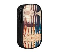 NBHDZENGW Boards On The Beach Trousse à crayons double couche de grande capacité, organiseur en polyester durable imprimé personnalisé pour l'école, le bureau, les voyages, les fournitures artistiques