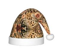 NBHDZENGW Bonnet de Noël rayé léopard pour enfants avec pompon, chapeau de Père Noël pelucheux pour enfants, vacances de Noël - Imprimé intégral - Polyester lavable en machine - Convient aux enfants