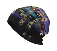 NBHDZENGW Brooklyn Bridge at Night Bonnet double couche imprimé intégral pour homme et femme - Bonnet tricoté respirant - Mode streetwear pour le quotidien, le sport, les voyages - Noir