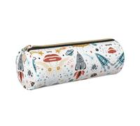 NBHDZENGW Cartoon Rockets Trousse cylindrique de grande capacité en cuir imprimé en PVC avec fermeture éclair lisse et pochette ronde, doré, One Size, Trousse à crayons