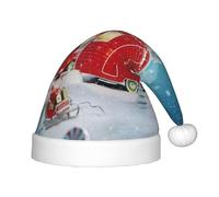 NBHDZENGW Chapeau de Noël rouge en forme de camping-car pour enfants avec pompon, chapeau de Père Noël pelucheux pour enfants, imprimé sur toute la surface, polyester, lavable en machine, convient aux