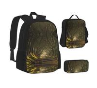 NBHDZENGW Dark Path Lot de 3 sacs à dos imprimés en tissu Oxford 600D pour ordinateur portable avec sac à déjeuner isotherme et trousse à crayons, sac à dos multifonction réglable