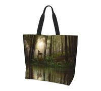 NBHDZENGW Deer By The River Grand sac fourre-tout pour femme, sac de courses en polyester résistant à l'eau avec bandoulière unique, sac fourre-tout spacieux et léger pour tous les jours