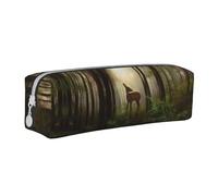 NBHDZENGW Deer by The River Trousse à crayons en cuir avec fermeture éclair lisse, élégante et durable pour l'école, le bureau, les voyages - Porte-papeterie léger avec impression complète, blanc