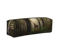 NBHDZENGW Deer by The River Trousse à crayons en cuir avec fermeture éclair lisse, élégante et durable pour l'école, le bureau, les voyages - Porte-papeterie léger avec impression complète, doré