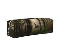 NBHDZENGW Deer by The River Trousse à crayons en cuir avec fermeture éclair lisse, élégante et durable pour l'école, le bureau, les voyages - Porte-papeterie léger avec impression complète, Argenté