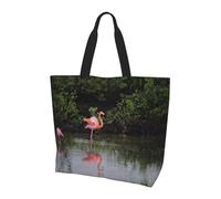 NBHDZENGW Deux flamants roses Grand sac fourre-tout pour femme, sac de courses en polyester résistant à l'eau avec une seule bandoulière, sac fourre-tout spacieux et léger pour tous les jours