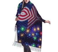 NBHDZENGW Écharpe de luxe à franges en flanelle imprimée avec drapeau américain Firework du 4 juillet, châle surdimensionné imprimé, imitation cachemire ultra doux, 190 x 68,6 cm, accessoire de mode