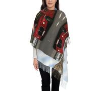 NBHDZENGW Écharpe longue à franges en fausse cachemire motif voiture Angleterre - Impression complète - Simple face - Doux et léger - Accessoire élégant et polyvalent