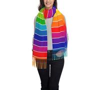 NBHDZENGW Écharpe rayée arc-en-ciel pour homme et femme, châles surdimensionnés en polyester imprimé doux, écharpe chaude et épaisse avec pompon, Noir , taille unique