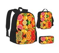 NBHDZENGW Fresh Fruit Lot de 3 sacs à dos imprimés en tissu Oxford 600D pour ordinateur portable avec sac à déjeuner isotherme et trousse à crayons, sac à dos multifonction réglable
