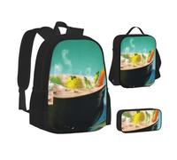 NBHDZENGW Fruit Lot de 3 sacs à dos imprimés, sac à dos pour ordinateur portable en tissu Oxford 600D avec sac à déjeuner isotherme et trousse à crayons, sac à dos multifonction réglable