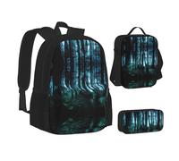 NBHDZENGW Ghost Hid Behind The Trees Lot de 3 sacs à dos imprimés en tissu Oxford 600D pour ordinateur portable avec sac à déjeuner isotherme et trousse à crayons, sac à dos multifonction réglable