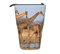 NBHDZENGW Girafes Family Trousse à crayons verticale extensible avec impression, tissu Oxford durable, hauteur réglable (10,5 cm à 18 cm), 3 emplacements intérieurs pour l'école, le bureau, les