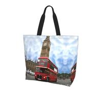 NBHDZENGW Grand sac fourre-tout en polyester résistant à l'eau avec bandoulière unique, motif voiture d'Angleterre pour femme, spacieux et léger