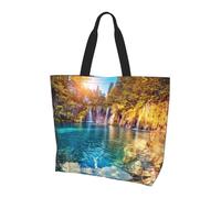 NBHDZENGW Grand sac fourre-tout pour femme, imprimé paysage d'eau et de lac, sac de courses en polyester résistant à l'eau avec une seule bandoulière, sac fourre-tout spacieux et léger pour tous les
