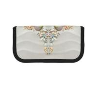 NBHDZENGW Grande trousse à crayons en toile avec motif conques et coquillages colorés - Pochette à fermeture éclair de qualité supérieure avec poche en maille, motif blocs de couleurs (bordure noire