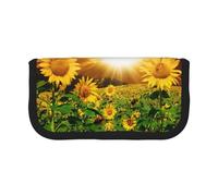 NBHDZENGW Grande trousse à crayons en toile avec poche en maille, motif blocs de couleurs avec bordure noire, motif tournesols sous les nuages