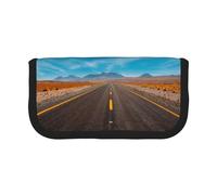 NBHDZENGW Grande trousse à crayons en toile Freeway Highway Road in The Desert - Trousse de maquillage de qualité supérieure avec poche en maille, design à blocs de couleurs (bordure noire) - Trousse