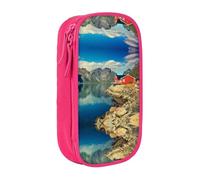 NBHDZENGW House by The Lake Trousse à crayons double couche de grande capacité, organiseur en polyester durable imprimé personnalisé pour l'école, le bureau, les voyages, les fournitures artistiques