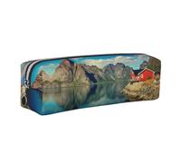 NBHDZENGW House by The Lake Trousse à crayons en cuir avec fermeture éclair lisse, élégante et durable pour l'école, le bureau, les voyages - Porte-papeterie léger avec impression complète, Argenté