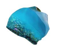 NBHDZENGW Island in The Middle of The Sea Grand bonnet tricoté pour enfants avec imprimé sur toute la surface, mélange de polyester et d'élasthanne, chaleur double couche, extensible et respirant