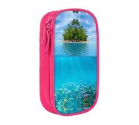 NBHDZENGW Island in The Middle of The Sea Trousse à crayons double couche de grande capacité, organiseur en polyester durable imprimé personnalisé pour l'école, le bureau, les voyages, les fournitures