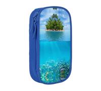 NBHDZENGW Island in The Middle of The Sea Trousse à crayons double couche de grande capacité, organiseur en polyester durable imprimé personnalisé pour l'école, le bureau, les voyages, les fournitures