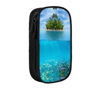 NBHDZENGW Island in The Middle of The Sea Trousse à crayons double couche de grande capacité, organiseur en polyester durable imprimé personnalisé pour l'école, le bureau, les voyages, les fournitures