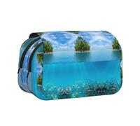 NBHDZENGW Island in The Middle of The Sea Trousse à crayons double couche en tissu polyester de qualité supérieure Motif imprimé Idéal pour l'école, les voyages