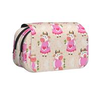 NBHDZENGW Jolie trousse à crayons double couche en tissu polyester de qualité supérieure avec motif imprimé vache rose - Idéale pour l'école, les voyages